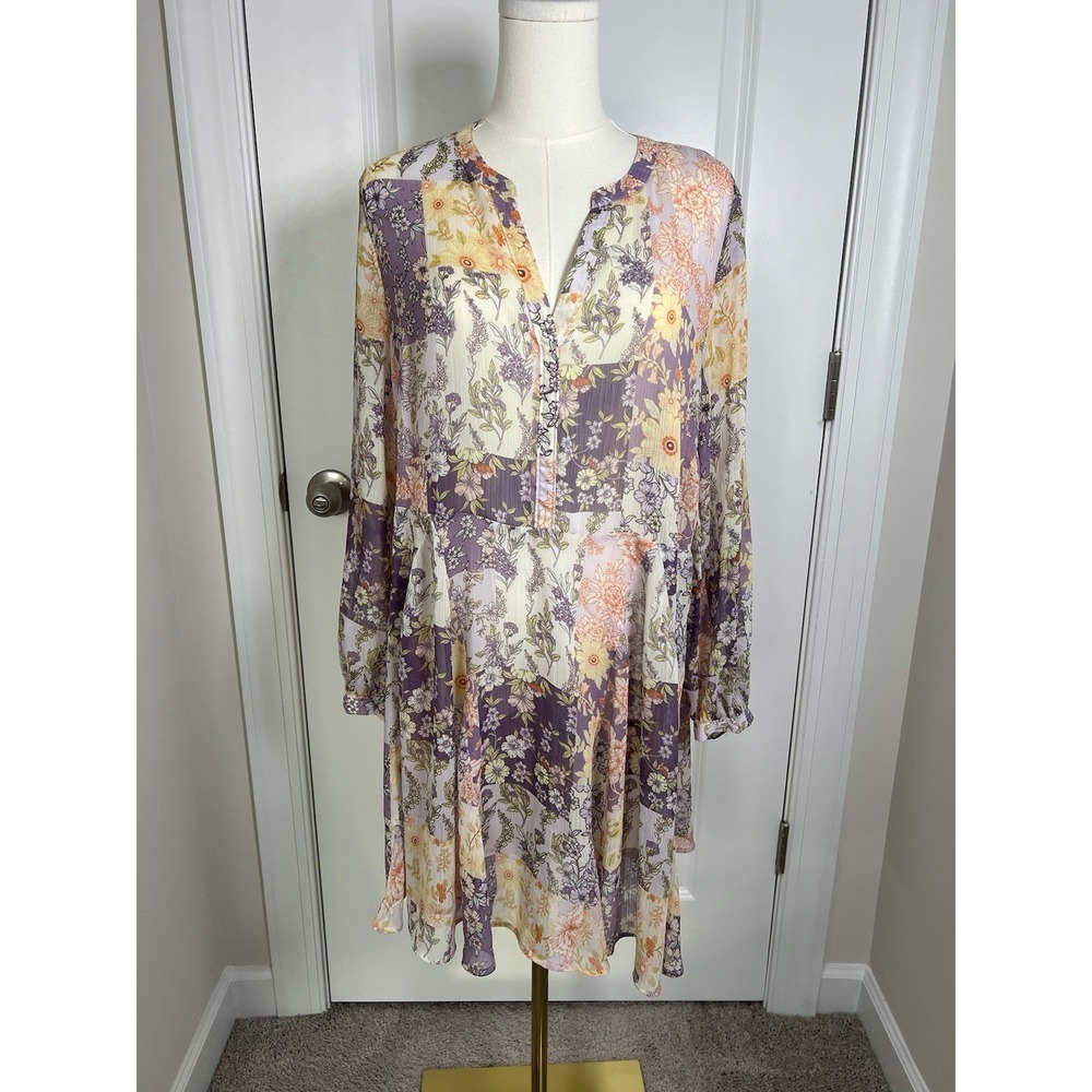 LOFT Women's Chiffon Floral Dress Size Large Petite Boho Beach Cottagecore